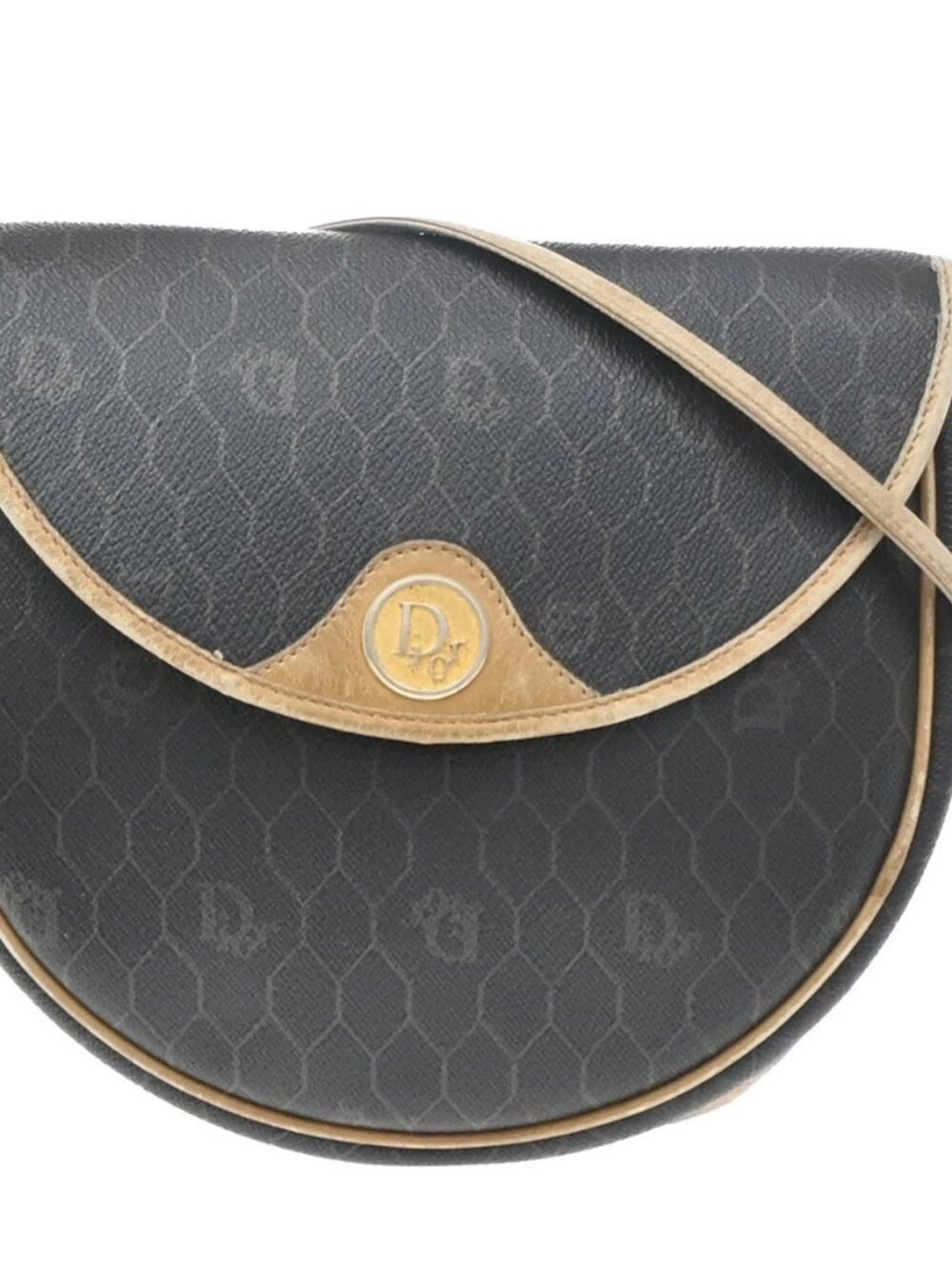 CHRISTIAN DIOR Logo Honeycomb Mini Shoulder Bag PVC Leather Brown GHW 63SA250